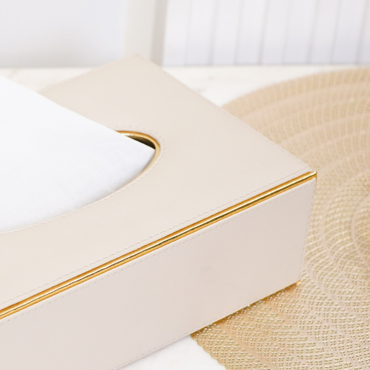 Faux Leather Tissue Box, Beige