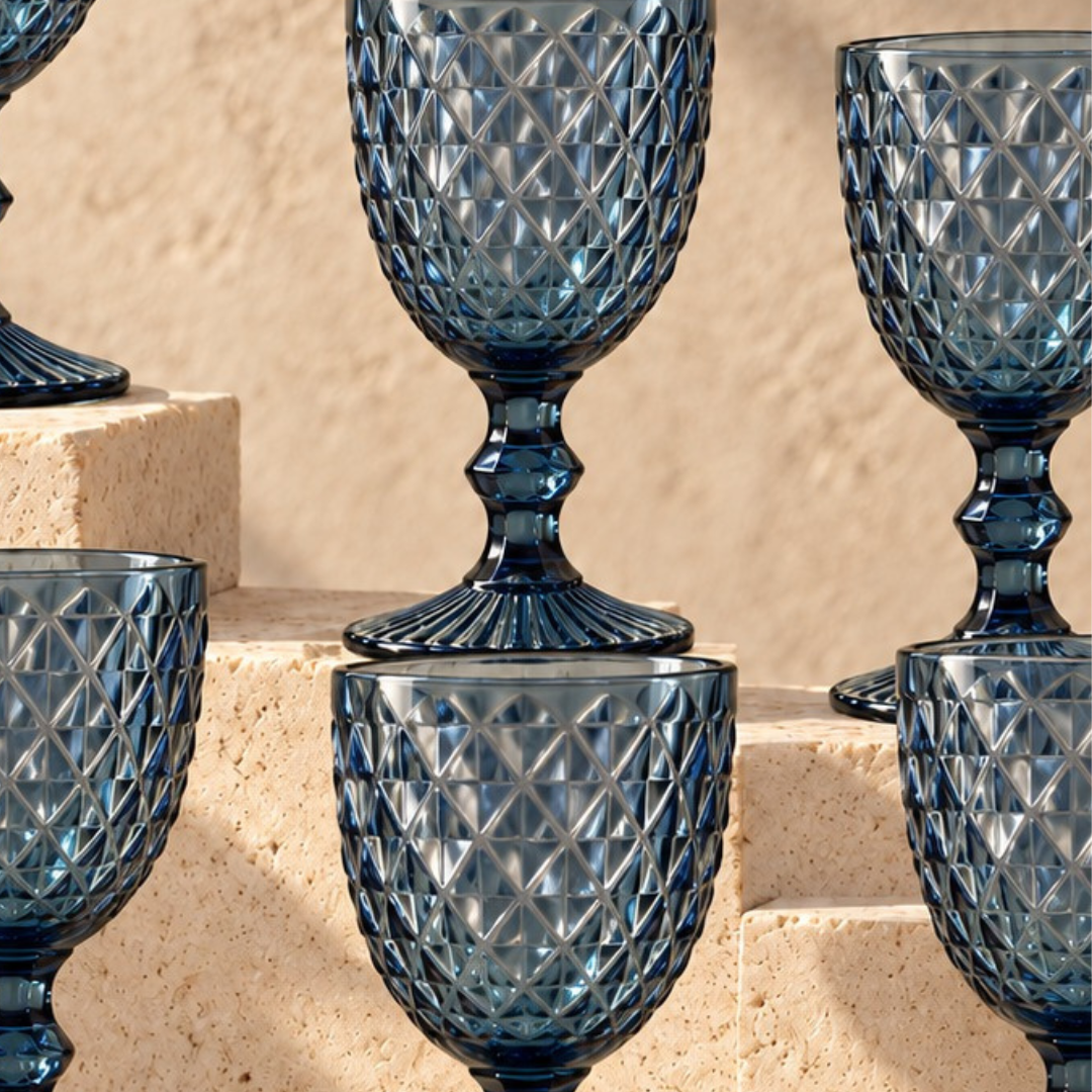 Diamond Cut Glass, Blue