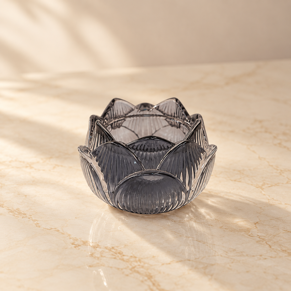 Lotus Glass Candle Holder, Black