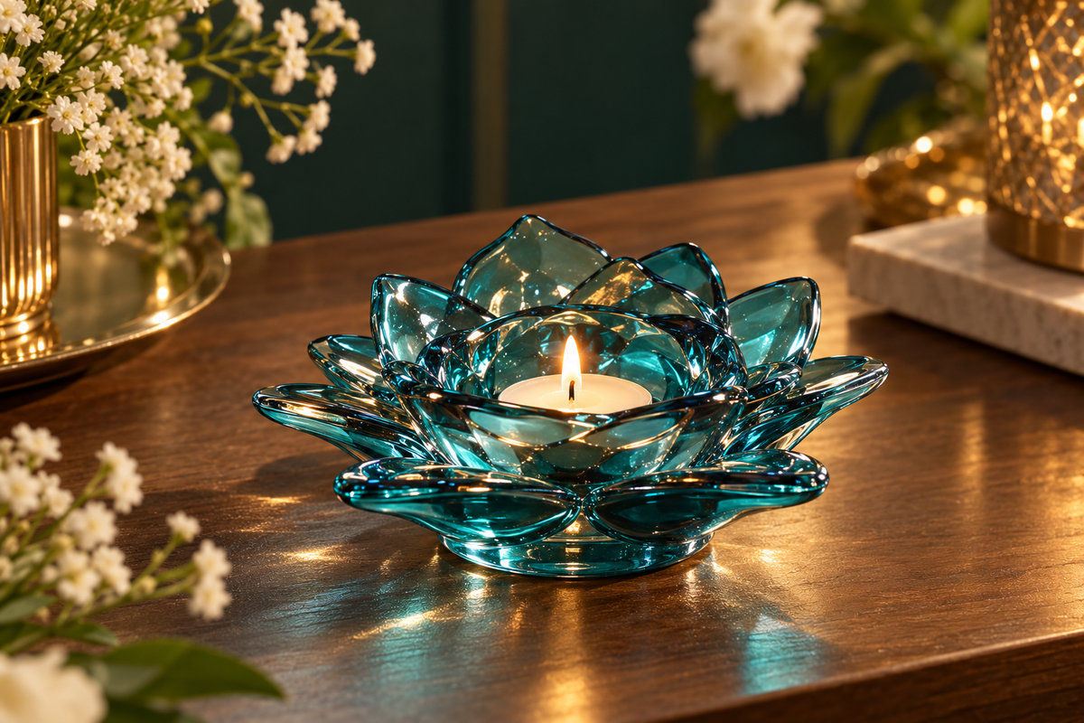Blue Lotus Glass Tealight Candle Holder