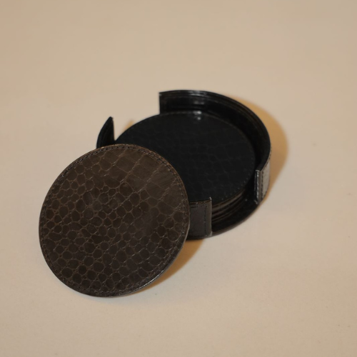 Set of 4 Coasters with Stand, Croco Black