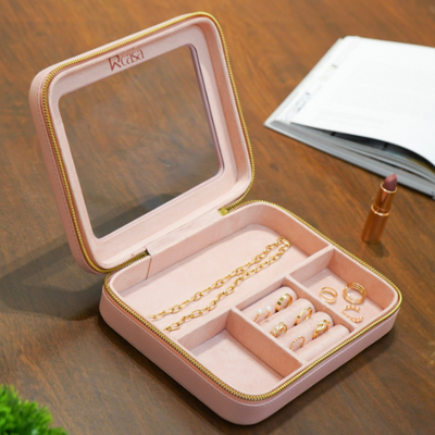 Pink Faux Leather Jewellery Travel Organiser Box