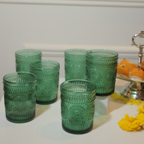 Green Tinted Glasses Small Set of 6