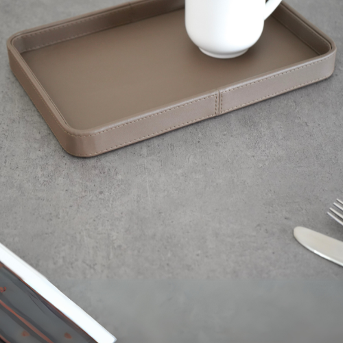 Brown Faux Leather Oblong Serving Tray