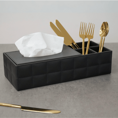 Black Faux Leather Multi-Purpose Organiser with Tissue Holder