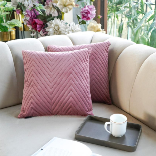 Quilted Cushion Cover In Peach, Set Of 2 16x16 inch