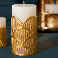 Crackle Jali Pillar Candle In Gold, Large