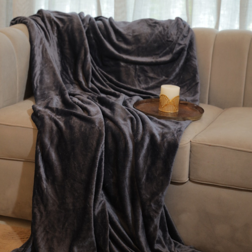 Soft Flannel Velvet Throw blanket, Grey, 80” x 100” for Double Bed