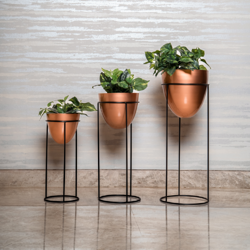Cúpula Metal planter in Copper & Black Contrast, Set Of 3