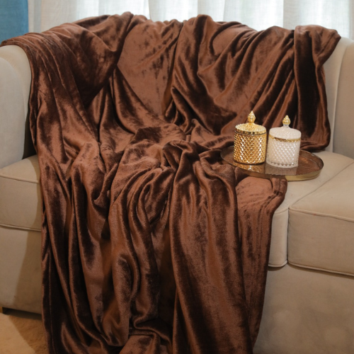 Soft Flannel Velvet Throw blanket, Brown, 80” x 100” for Double Bed
