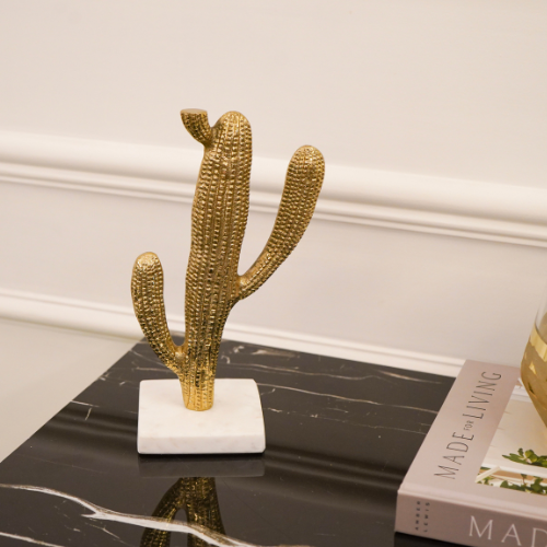 Gold Cactus Decor Metal Figurine Small