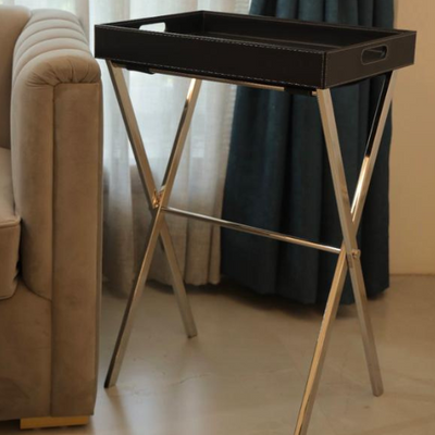 Butler Tray Table With Stand, Black