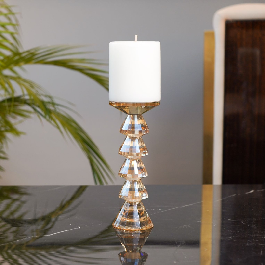 Dual Side Crystal Tapered Candle Holder, Tinted Gold