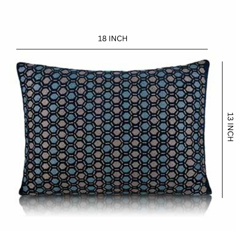 Blue Mosaic Velvet Cushion Cover 13x18 inch