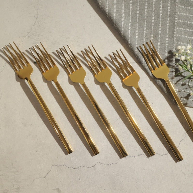 Set of 6 Stainless Steel Table Fork, Gold