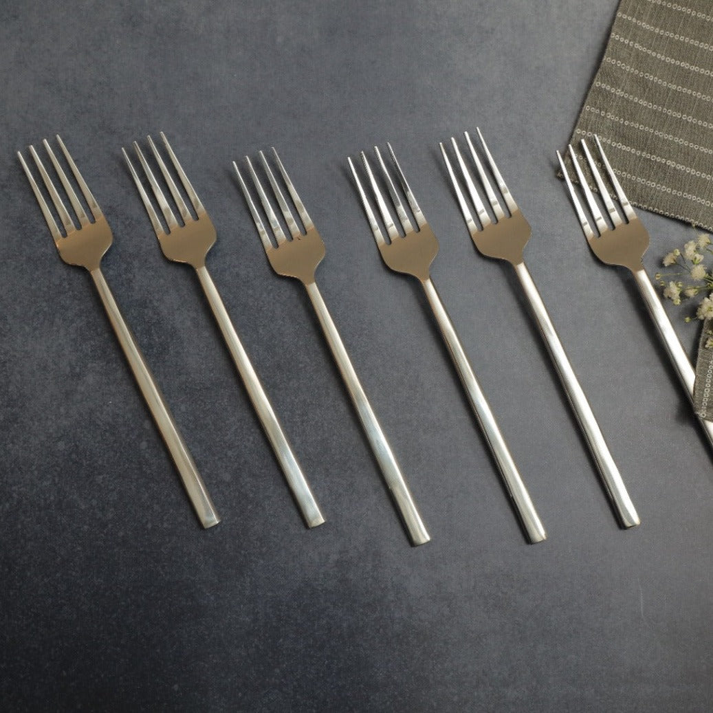 Set of 6 Stainless Steel Table Fork, Silver Cutlery