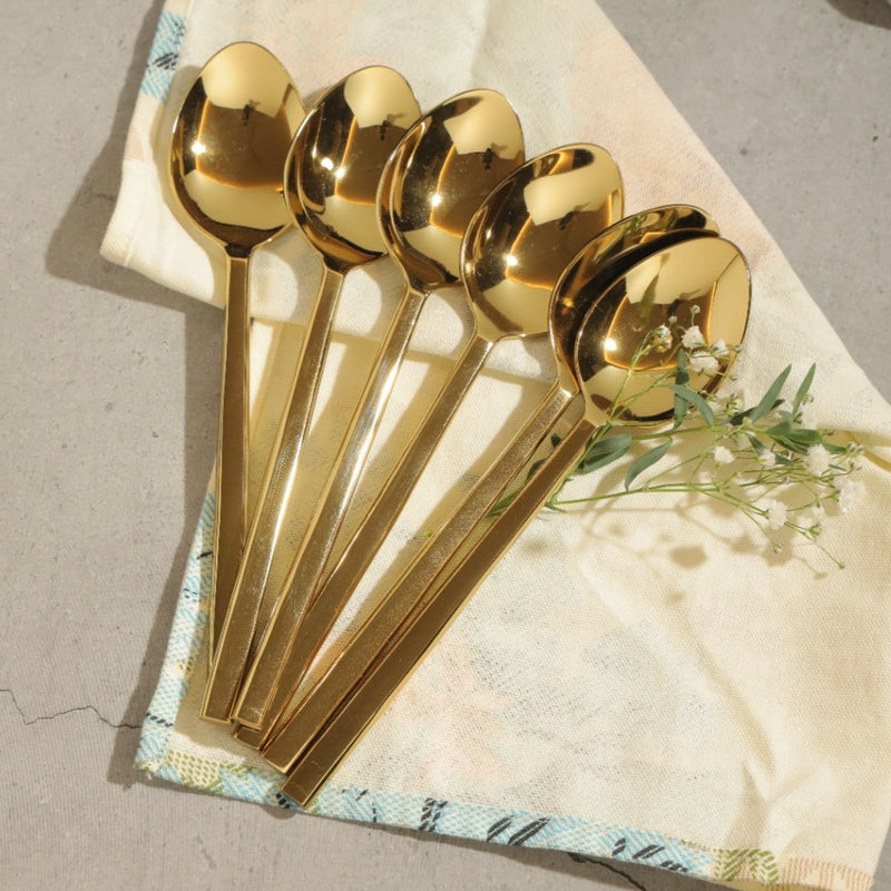 Set of 6 Stainless Steel Table Spoon, Gold