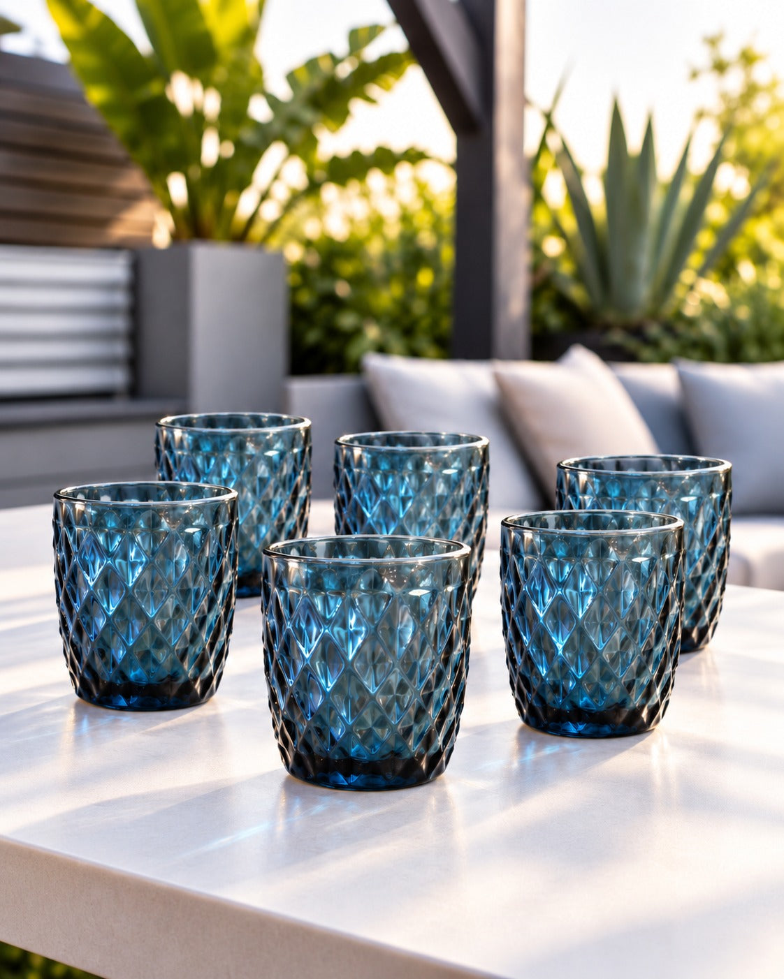 Diamond Textured Glass Tumbler, Blue