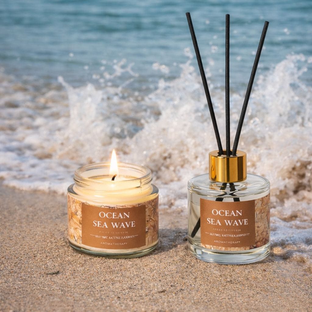 Ocean Breeze Scented Candle & Reed Diffuser Set | Luxury Home Fragrance Gift Combo