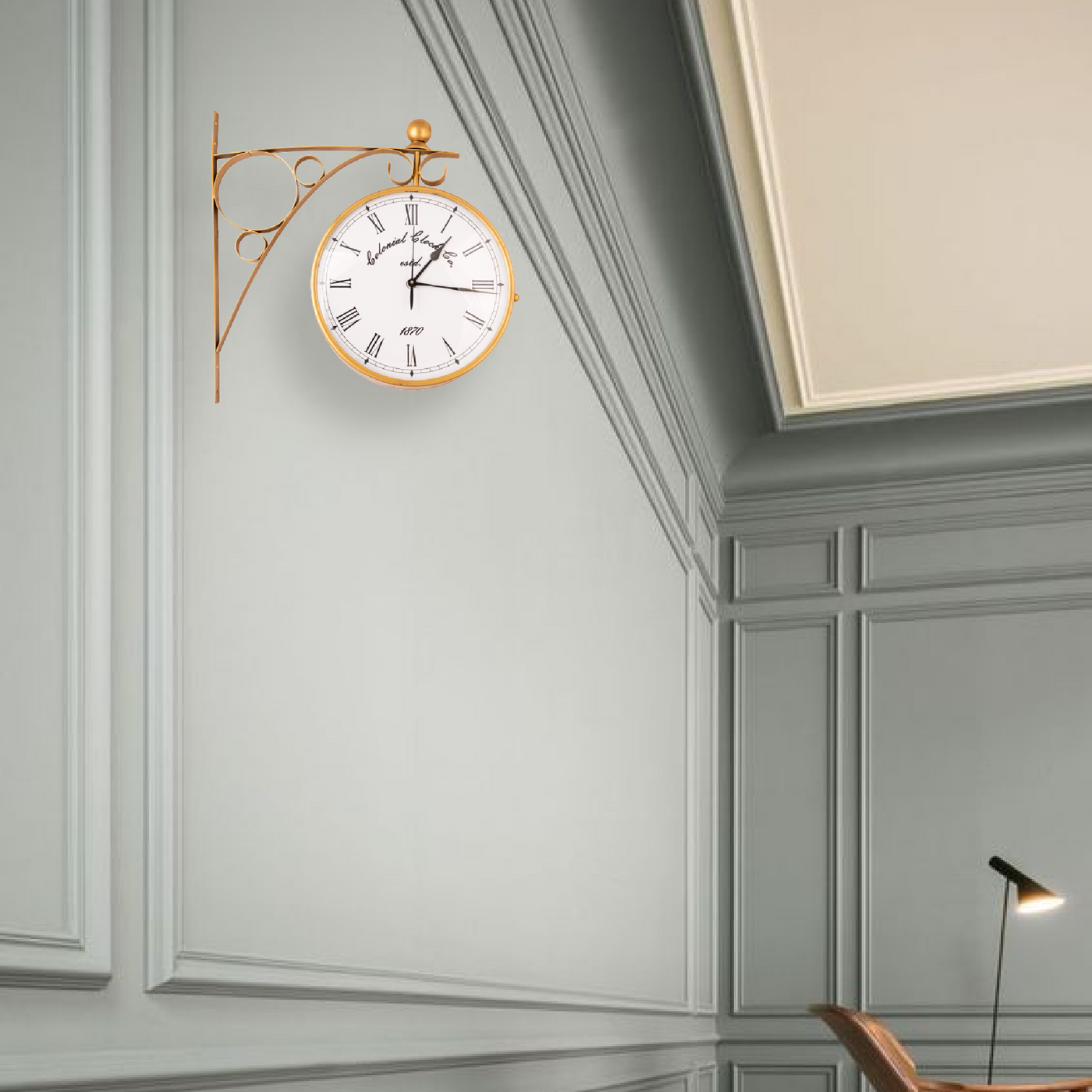 Copper Metallic Gold Carving Station Clock