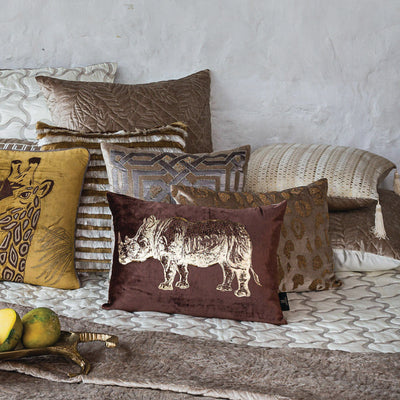 Brown Sumatran Rhino Foil Velvet Fabric Cushion Cover 14x20 inch