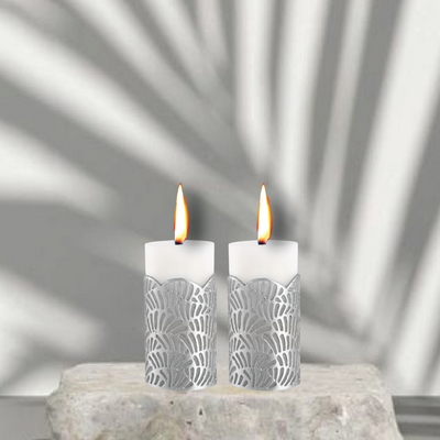 Crackle Jali Pillar candle in Silver, Large
