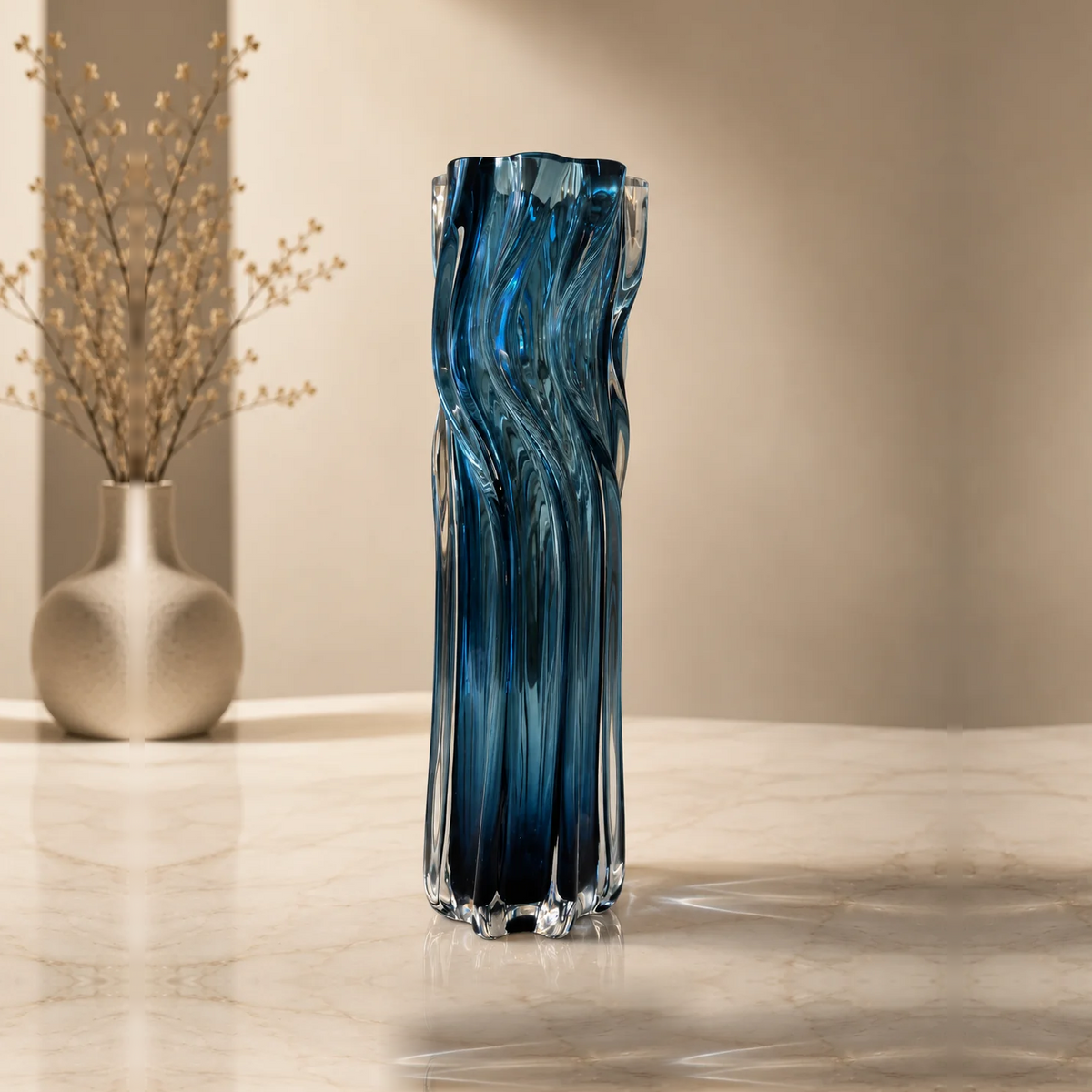 Azure Wave Glass Vase