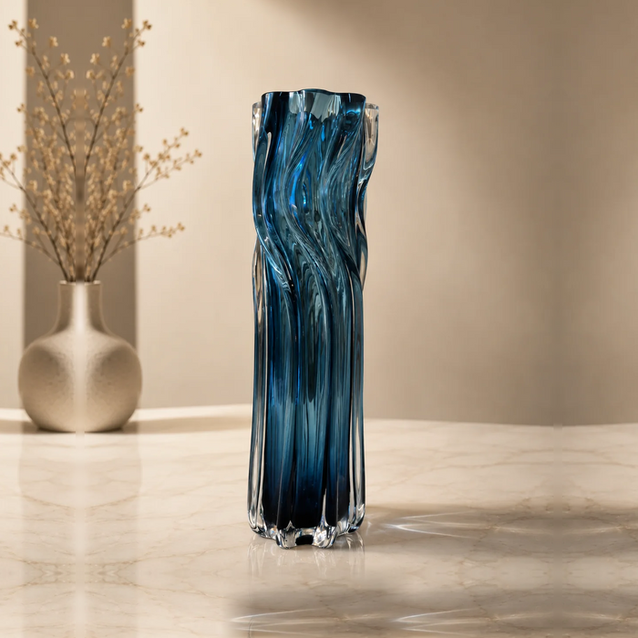 Azure Wave Glass Vase