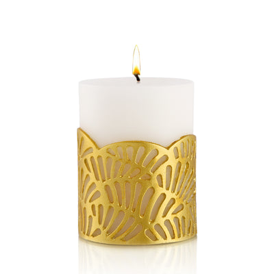 Crackle Jali Pillar Candle In Gold, Small