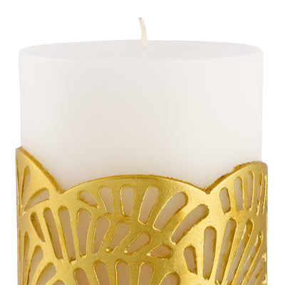 Crackle Jali Pillar Candle In Gold, Small