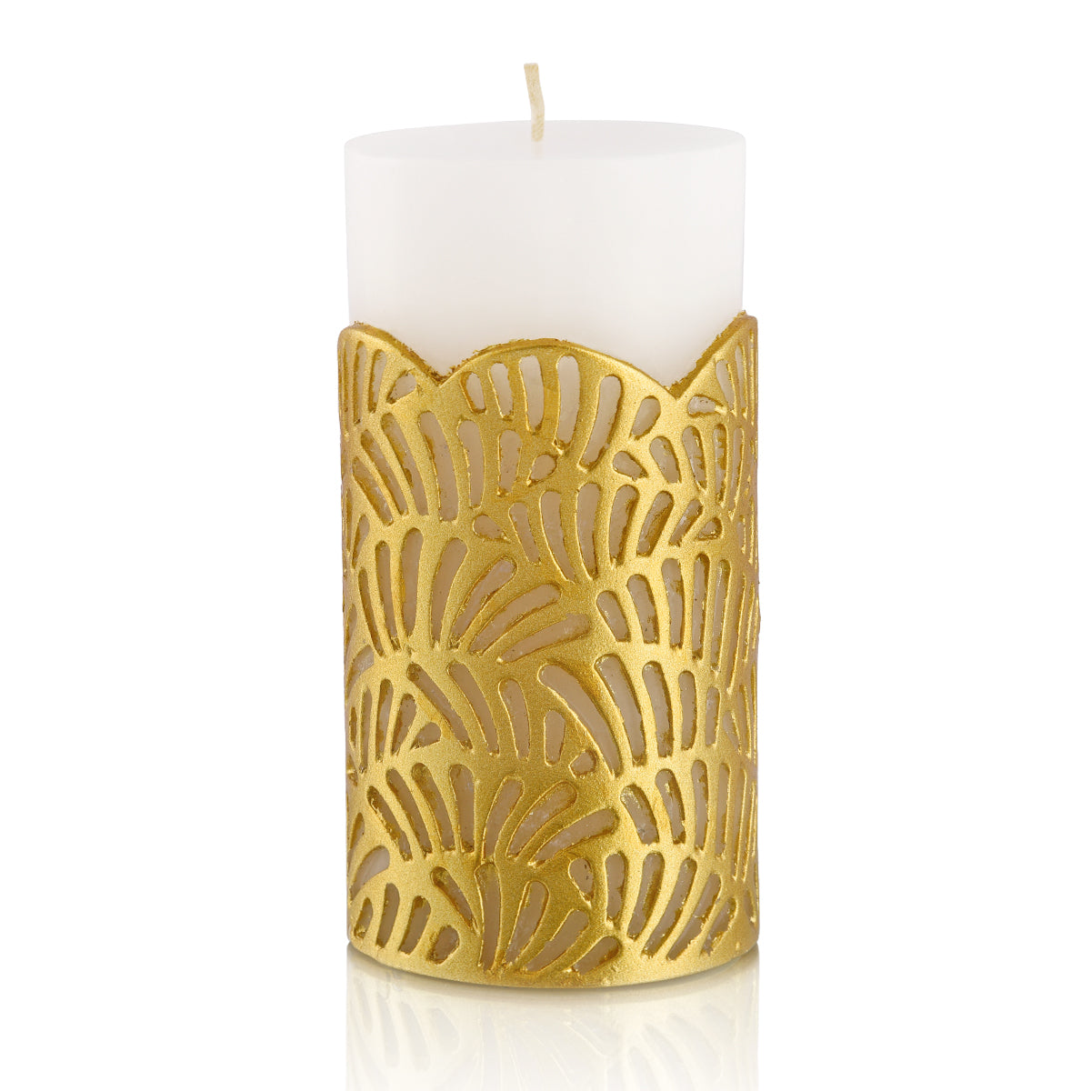 Crackle Jali Pillar Candle In Gold, Large