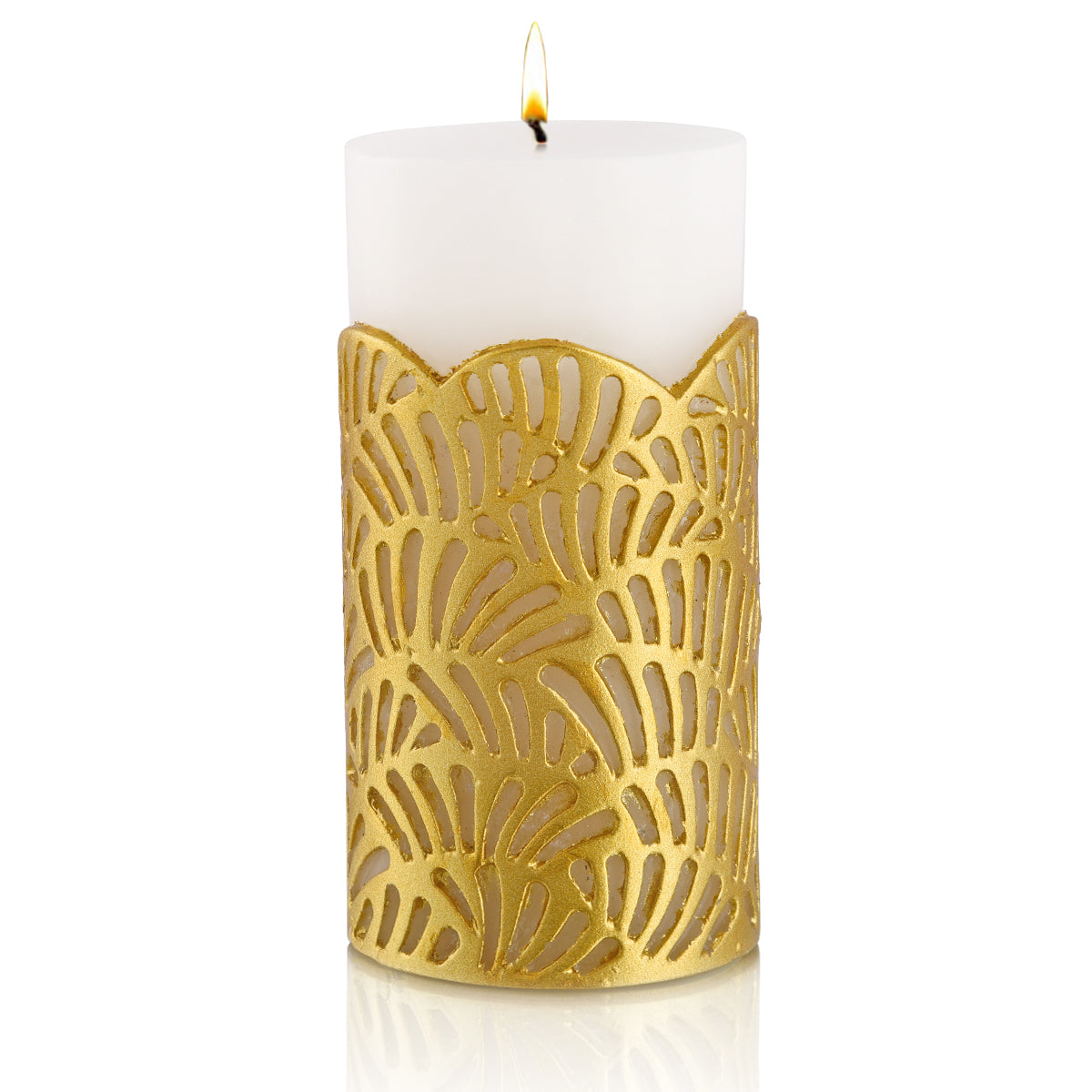 Crackle Jali Pillar Candle In Gold, Large