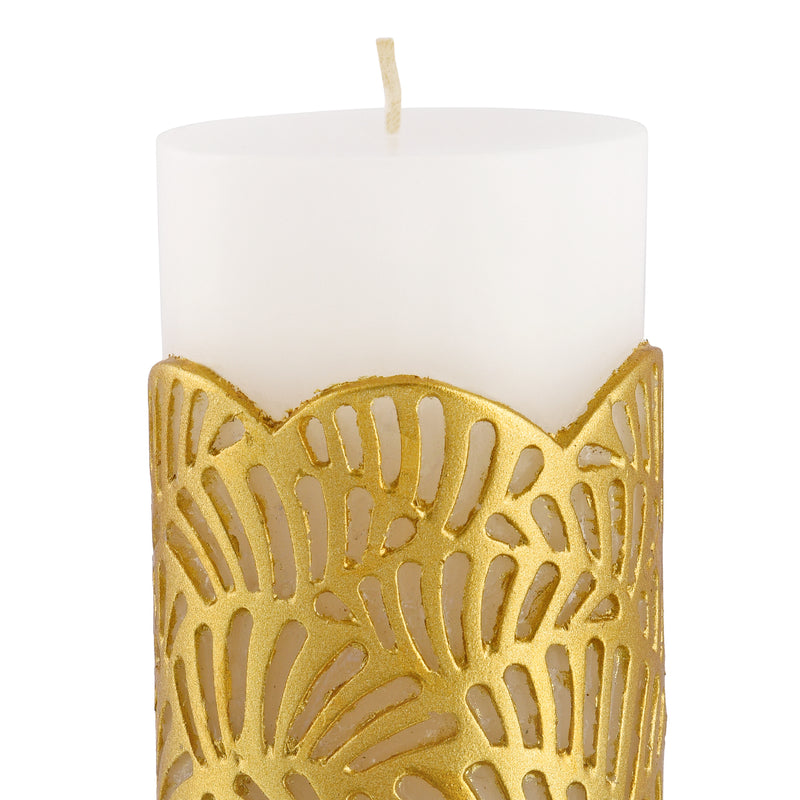Crackle Jali Pillar Candle In Gold, Large