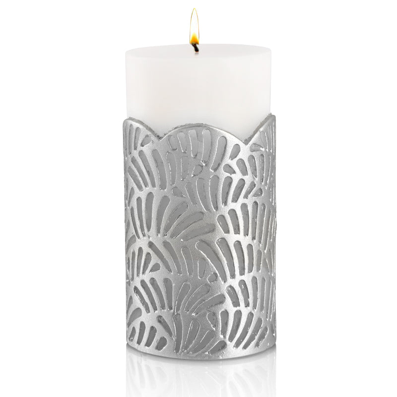 Crackle Jali Pillar candle in Silver, Large