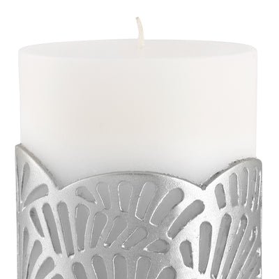 Crackle Jali Pillar Candle In Silver, Small
