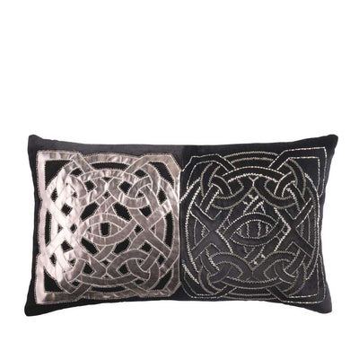 Black Illiad Pattern Velvet Fabric Cushion Cover 14x24 inch