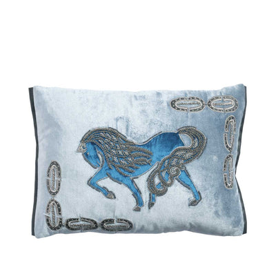 Horse Velvet Blue Cushion Cover 14x20 inch