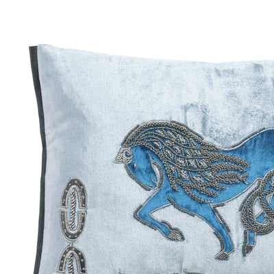 Horse Velvet Blue Cushion Cover 14x20 inch
