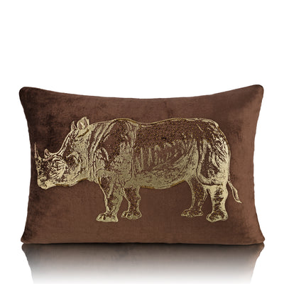 Brown Sumatran Rhino Foil Velvet Fabric Cushion Cover 14x20 inch