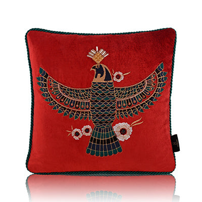 Red Majesty of the Sky Vermillion Velvet/Mashru Silk Double-Sided Cushion Cover 16x16 inch