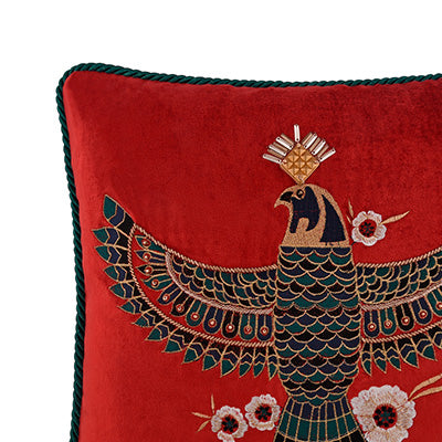 Red Majesty of the Sky Vermillion Velvet/Mashru Silk Double-Sided Cushion Cover 16x16 inch
