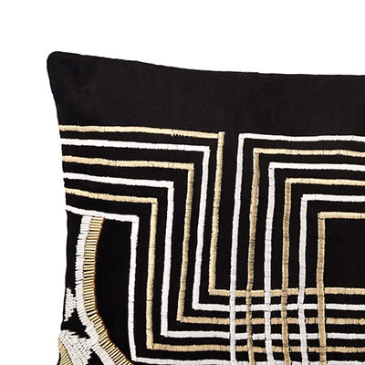 Black & Gold Velvet Beaded Cushion Cover 20x13 inch