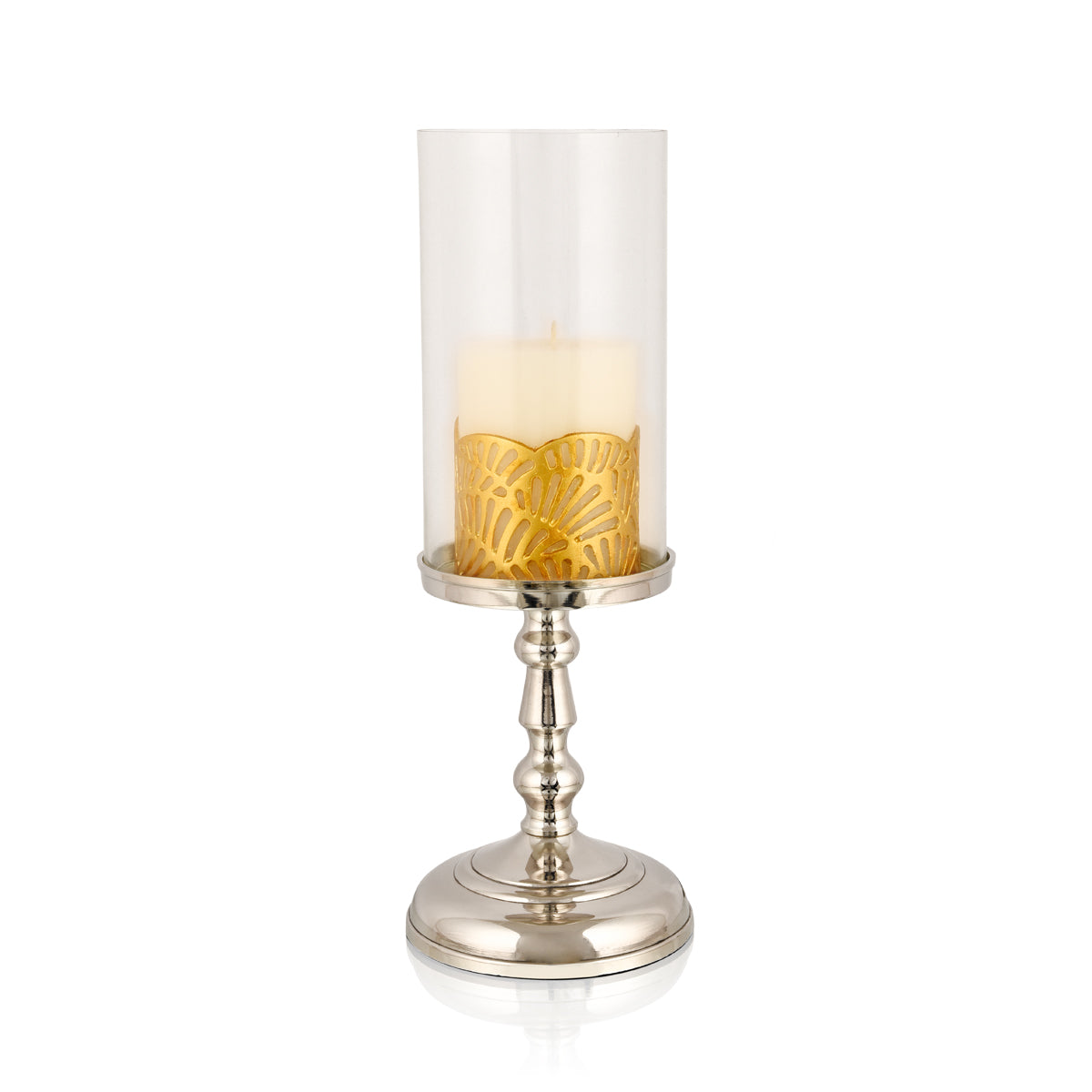 Silver Glass Hurricane Stand, Candle Pillar