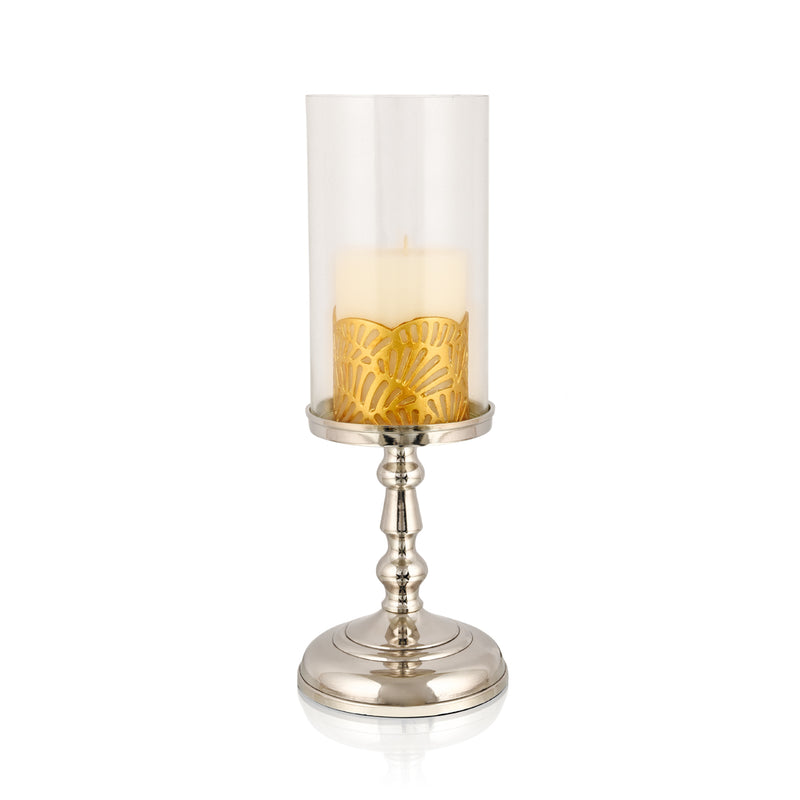 Silver Glass Hurricane Stand, Candle Pillar