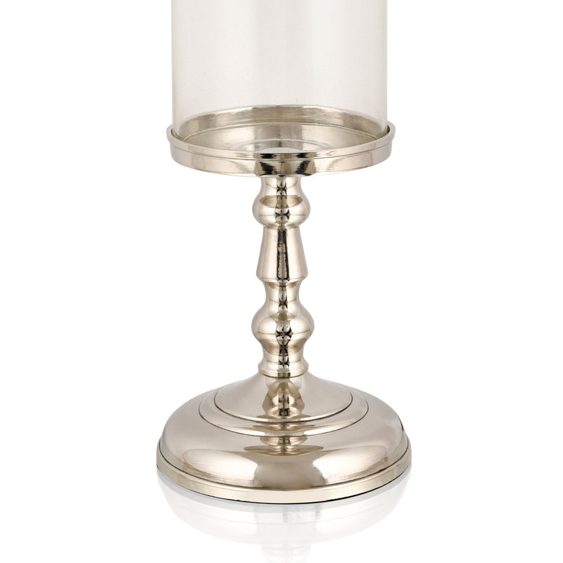 Silver Glass Hurricane Stand, Candle Pillar