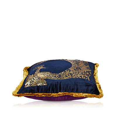 Midnight Blue Velvet Fringe Cushion Cover 16x16 inch