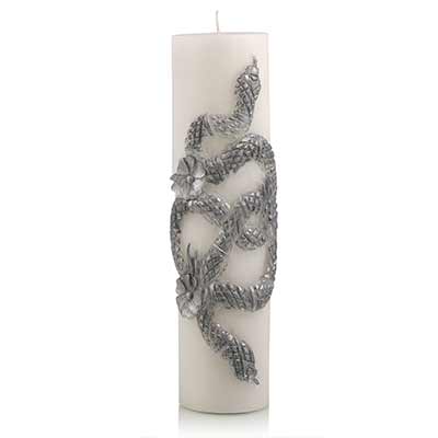 Serpent Pillar Candle Silver