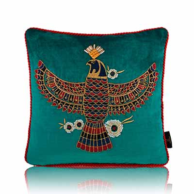 Majesty of The Sky Teal Velvet/Mashru Silk Double Sided Cushion cover 16x16 inch