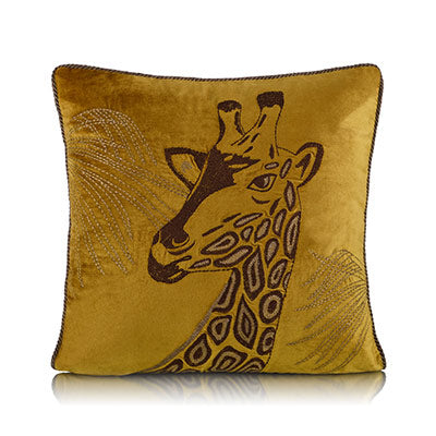 Mustard Masai Girafa Velvet Cushion Cover 18x18 inch